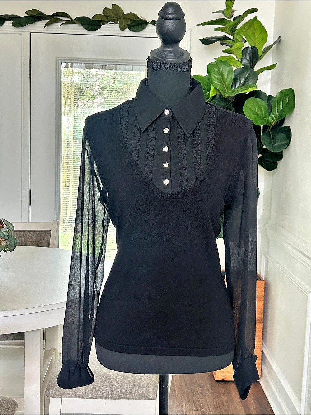Requirements Black Sheer Sleeve Blouse Size Small